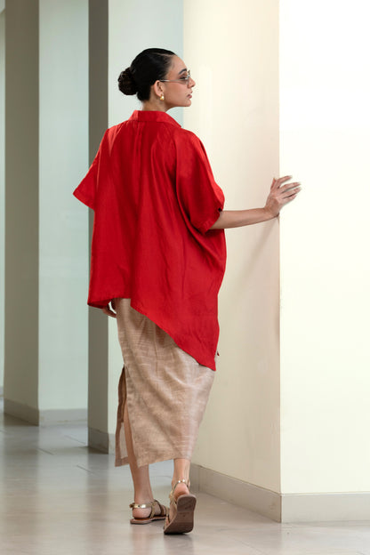 Asymmetrical Rose  Shirt -Red
