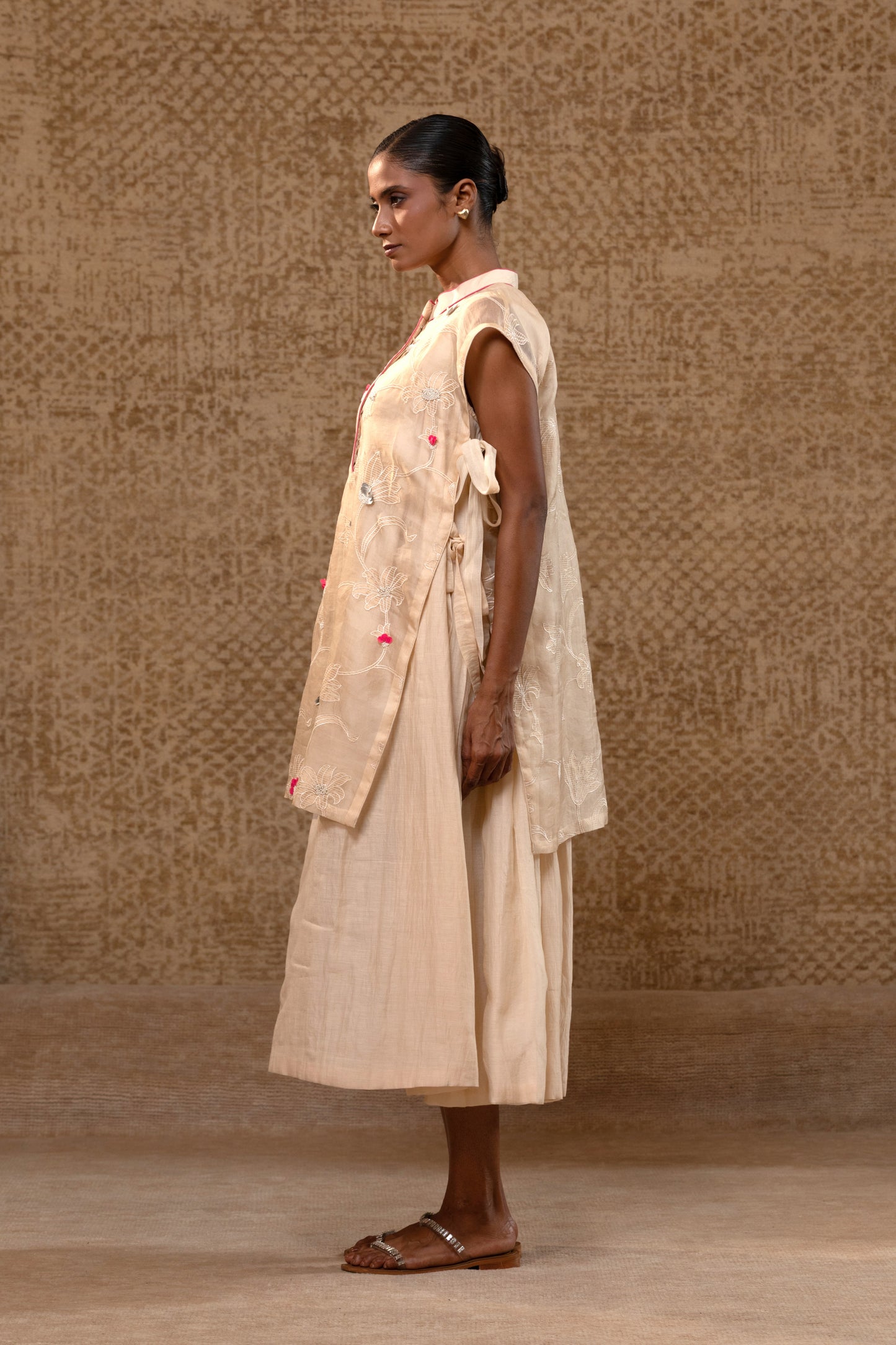 Taral A-Line Organza Applique Dress - Off-White