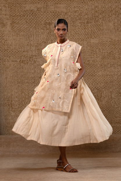 Taral A-Line Organza Applique Dress - Off-White