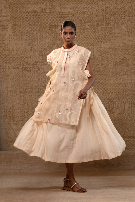 Taral A-Line Organza Applique Dress - Off-White