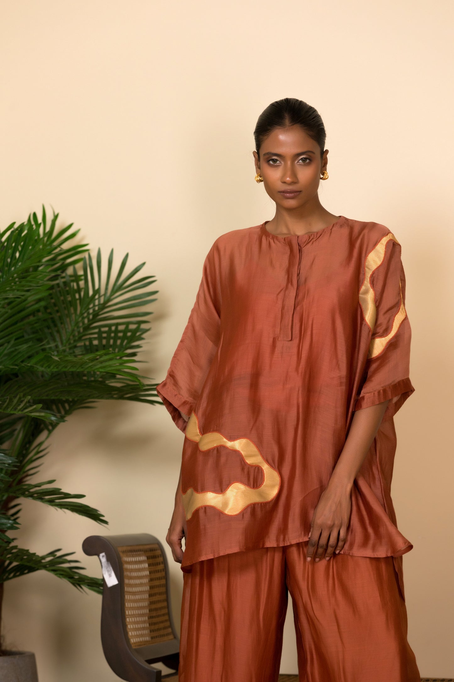 Rust designer cord set for women with banarasi work by indian designer Eeda