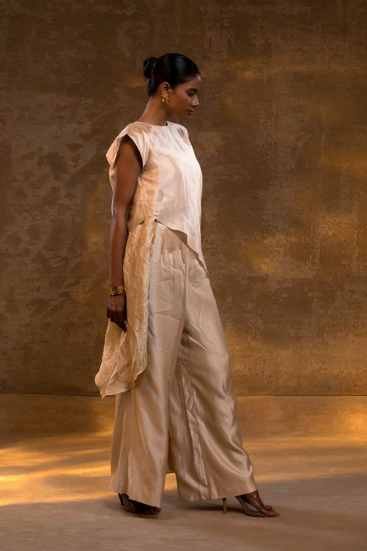 Agneya Tissue & Silk Layered Kurta Set - Ivory