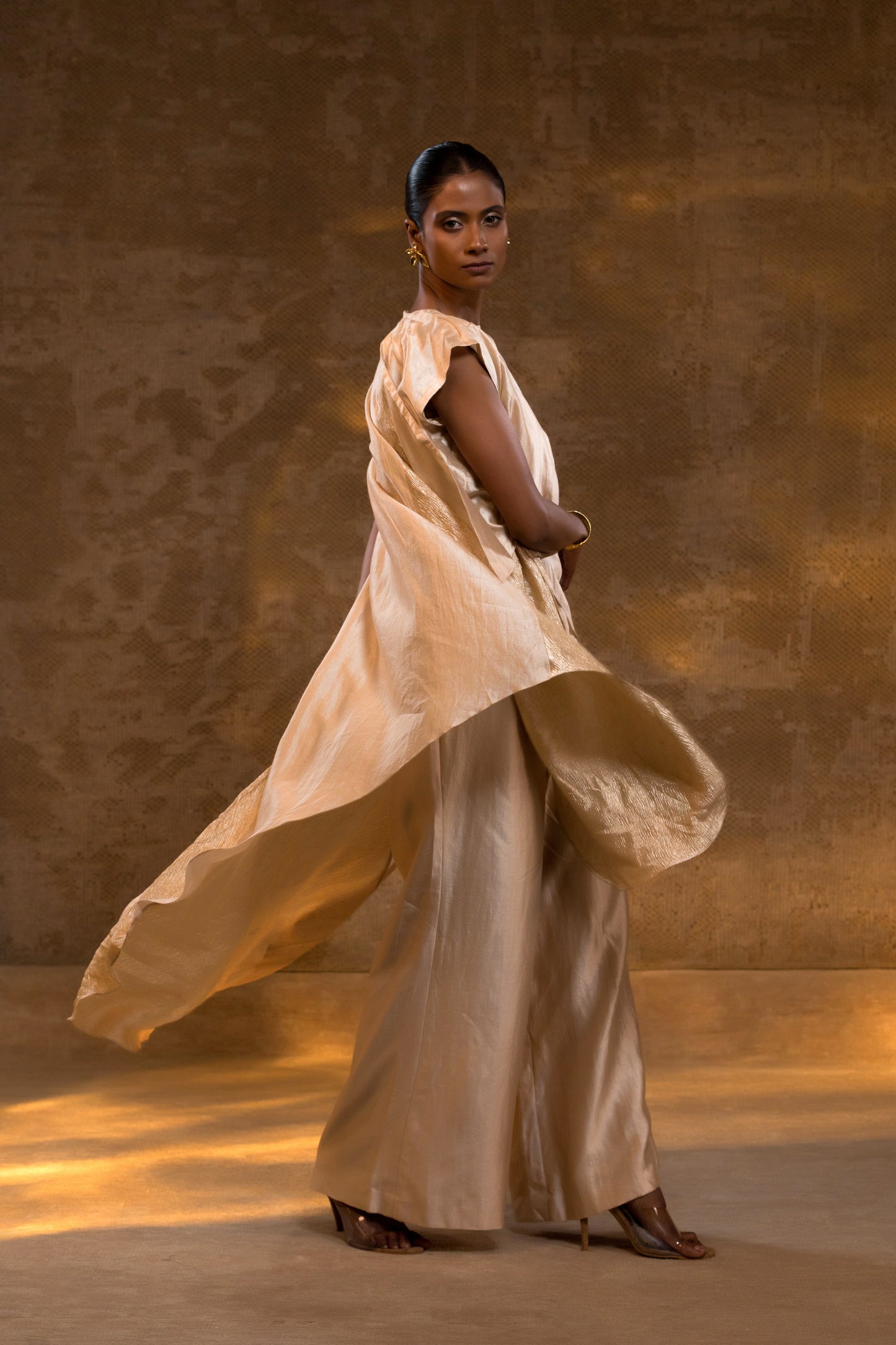 Agneya Tissue & Silk Layered Kurta Set - Ivory