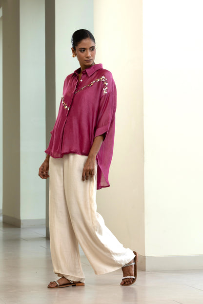 Silk Sequins Shirt - Purple