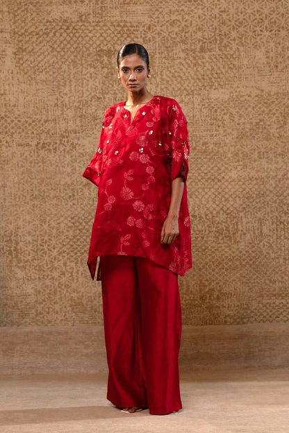 Taral Applique Kurta Set - Red