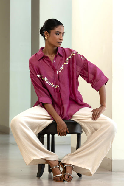 Silk Sequins Shirt - Purple
