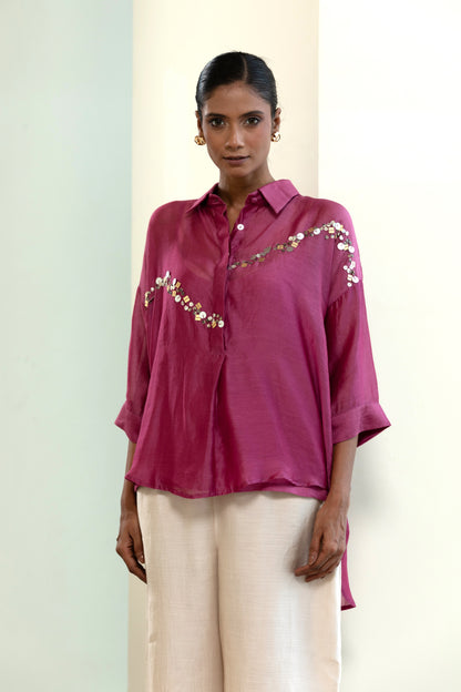 Silk Sequins Shirt - Purple