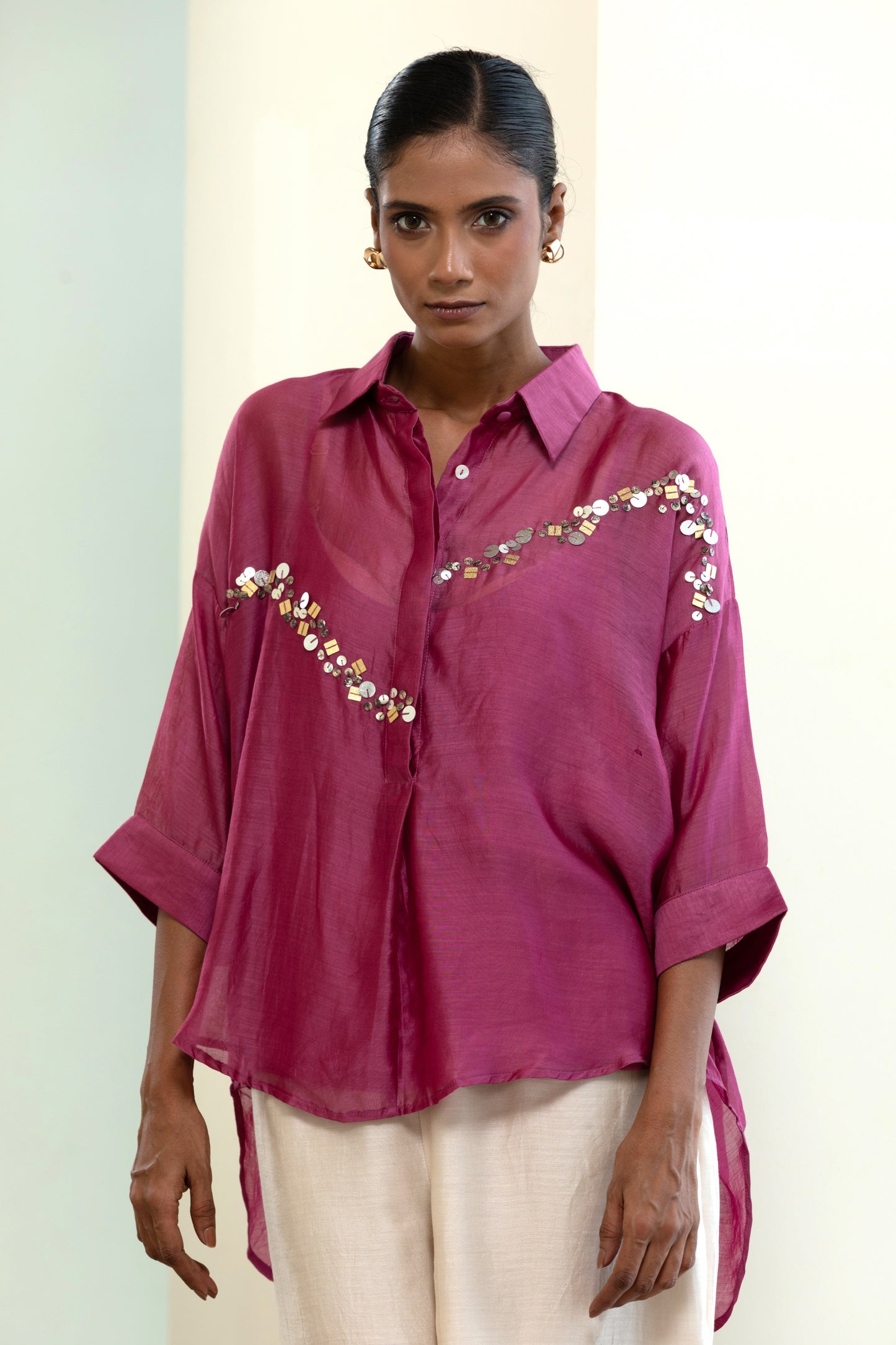 Silk Sequins Shirt - Purple