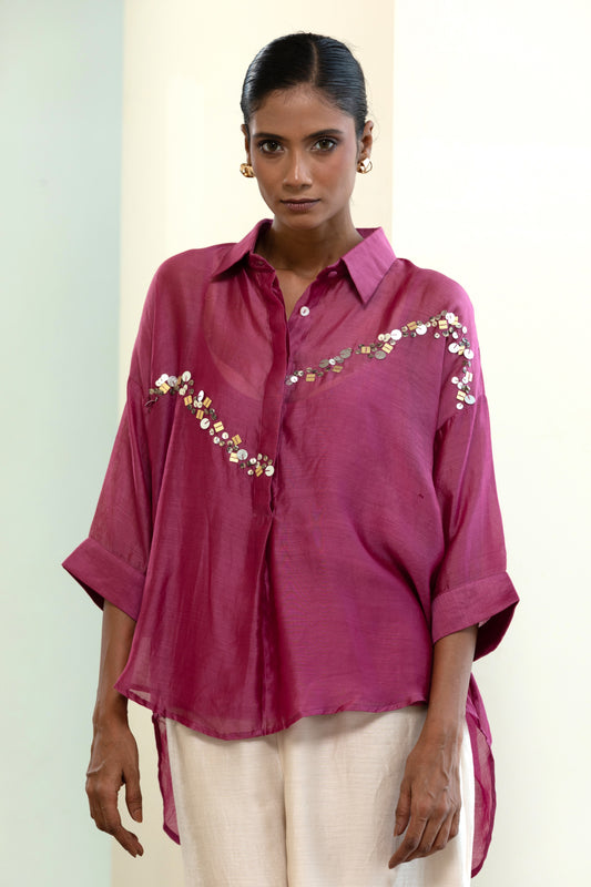 Silk Sequins Shirt - Purple