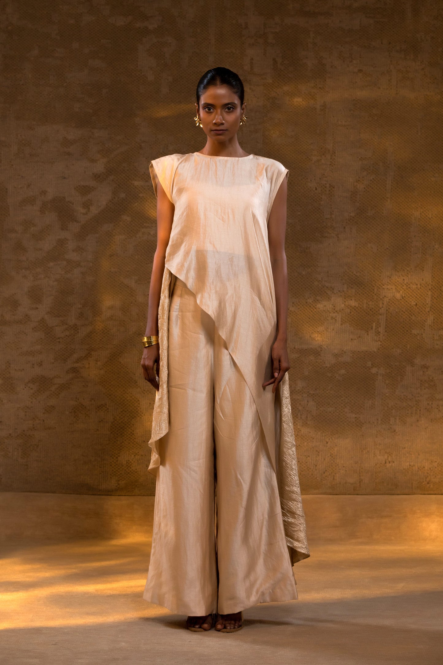 Agneya Tissue & Silk Layered Kurta Set - Ivory