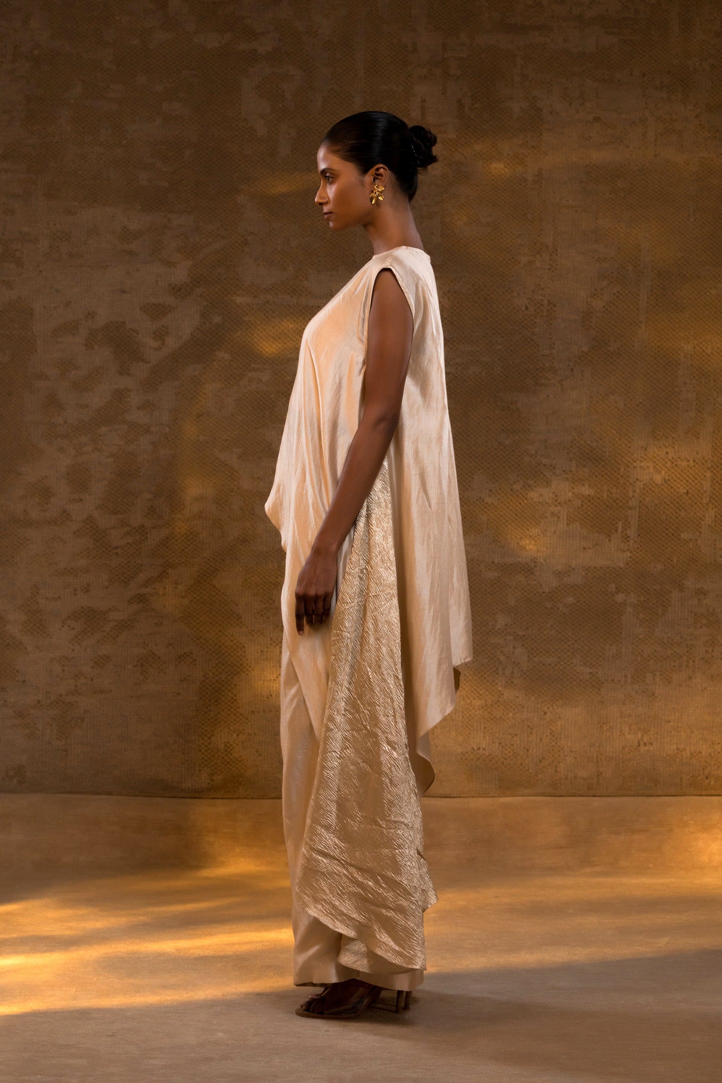 Agneya Tissue & Silk Layered Kurta Set - Ivory