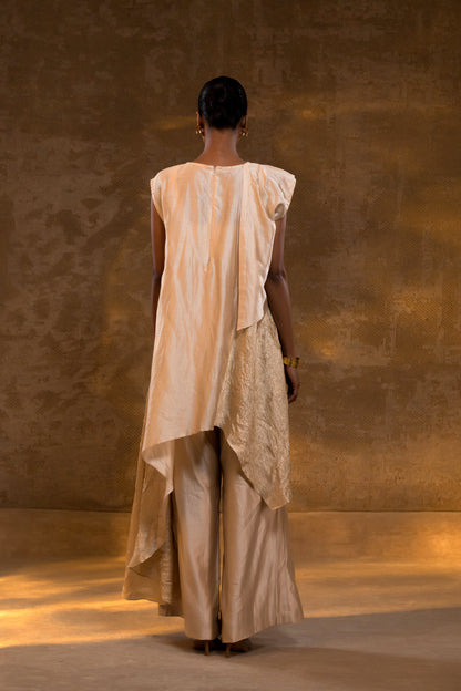 Agneya Tissue & Silk Layered Kurta Set - Ivory