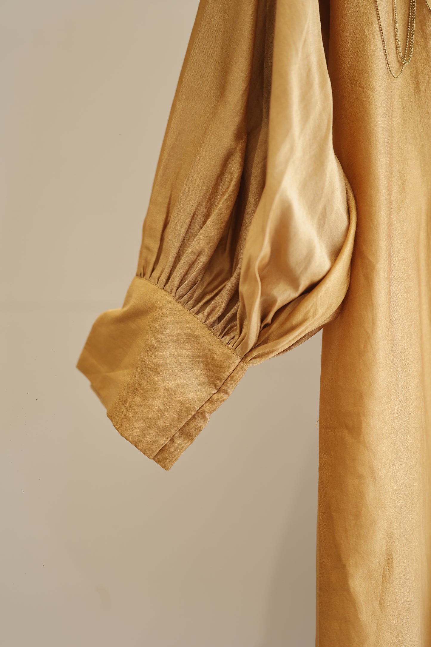 Tinka Silk Chanderi Long Kaftan Kurta Set - Camel
