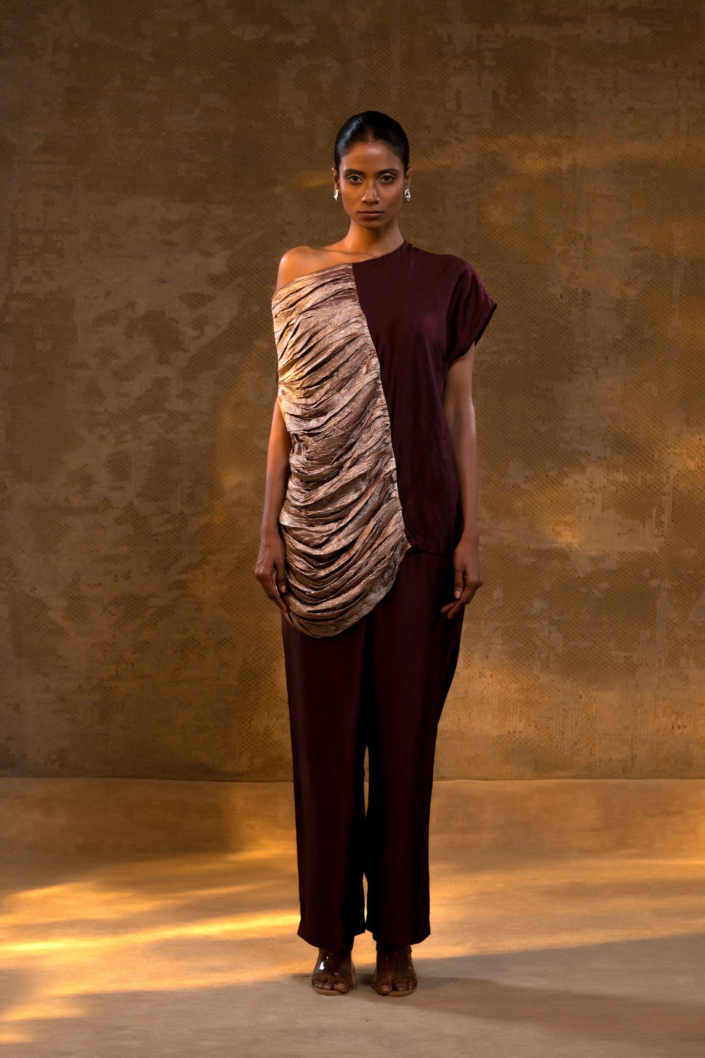 Agneya Silk One Shoulder Draped Set - DeepWine