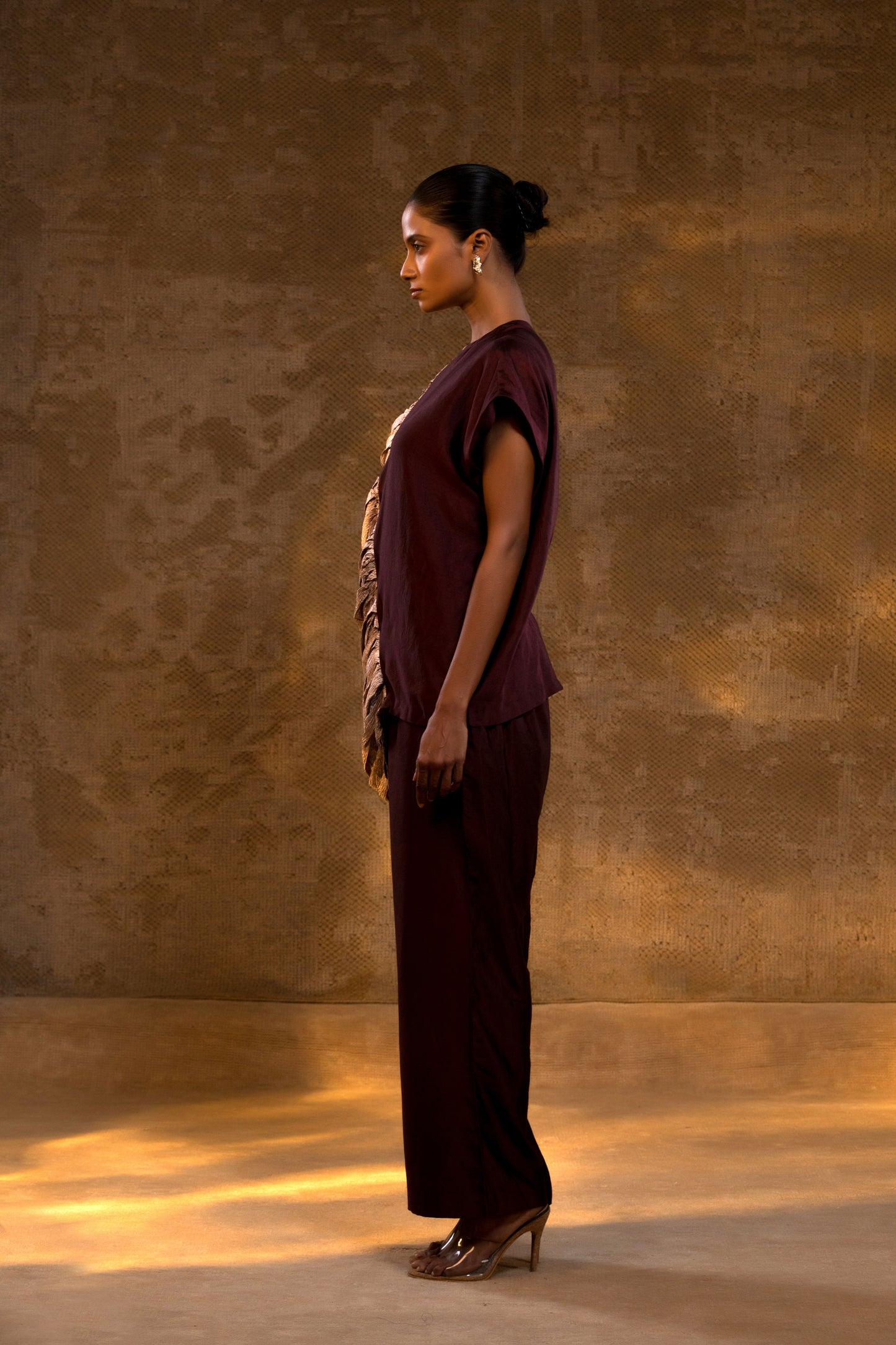 Agneya Silk One Shoulder Draped Set - DeepWine