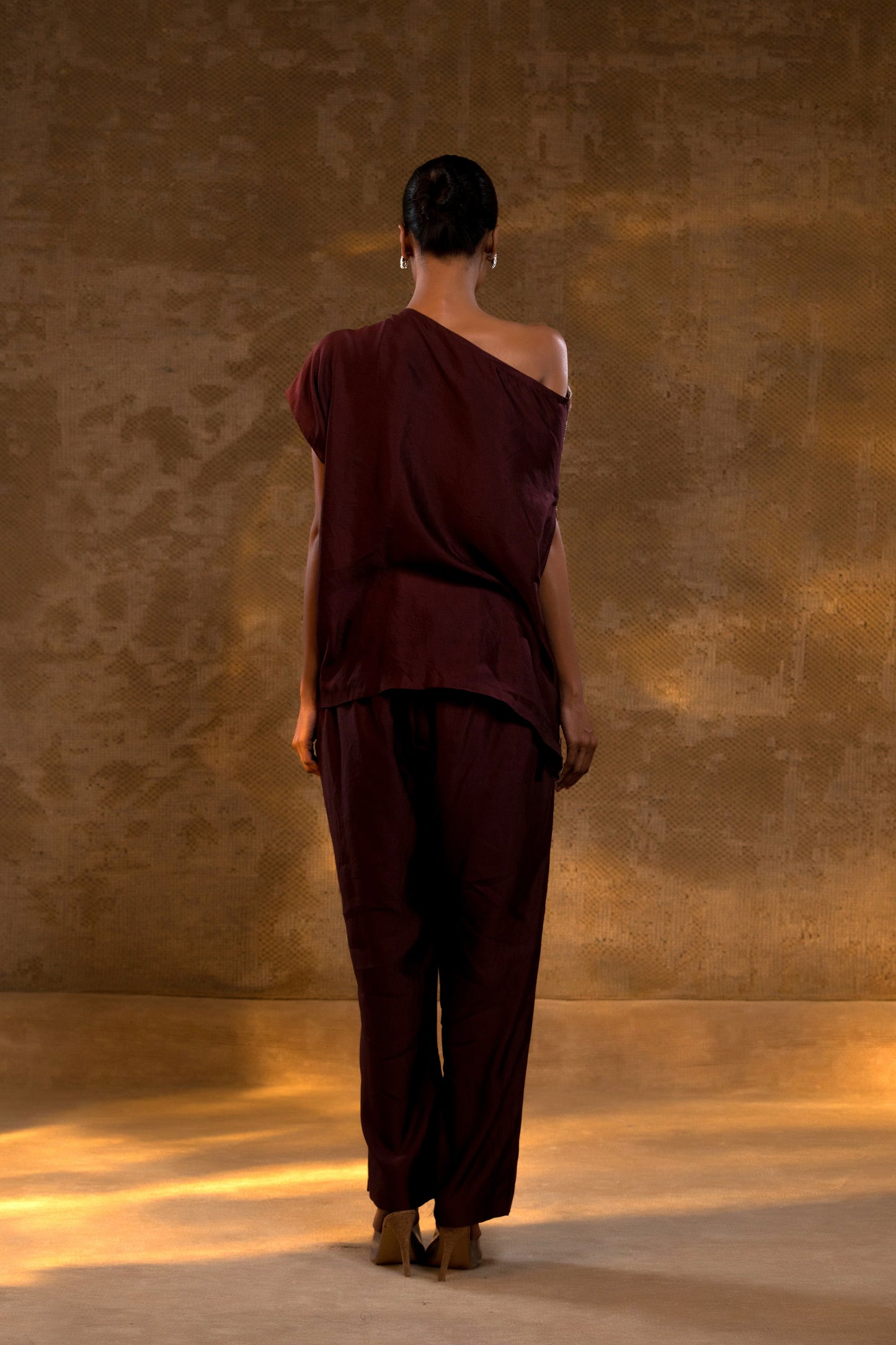 Agneya Silk One Shoulder Draped Set - DeepWine