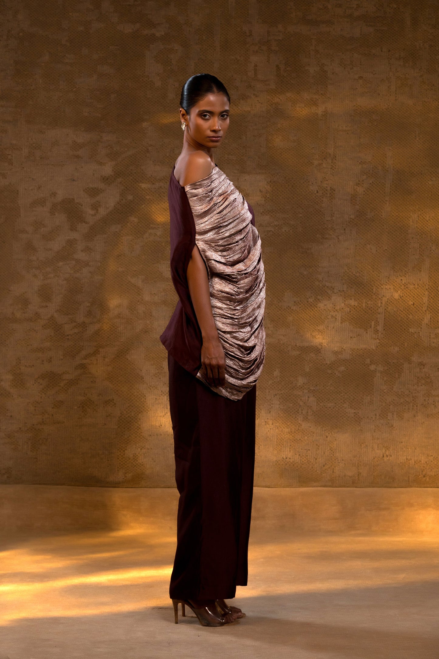 Agneya Silk One Shoulder Draped Set - DeepWine