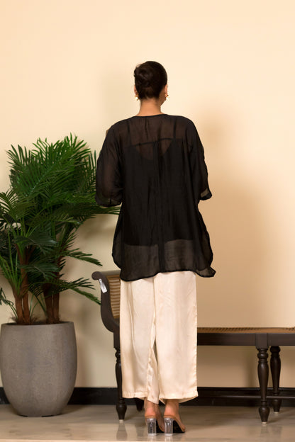 Back View of silk shirt long style for occassions
