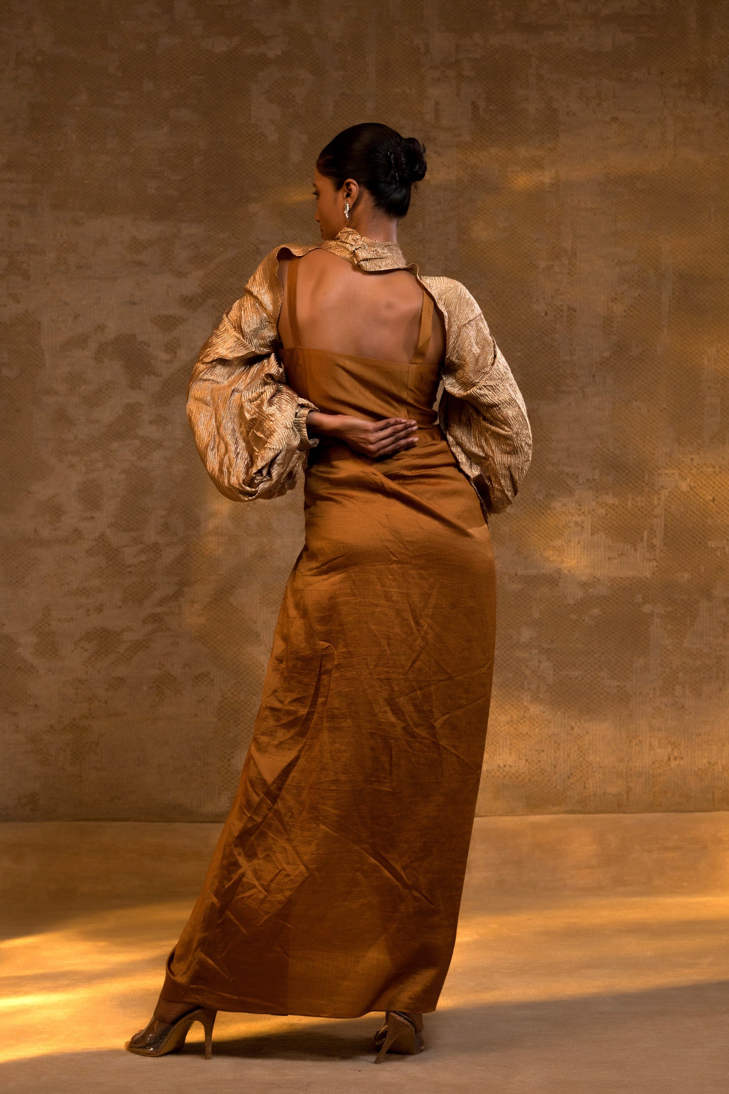 Agneya Silk Draped Skirt 3 Pcs Set - DarkAmber