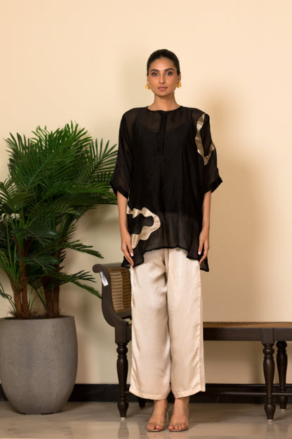 Black Silk Shirt Kurta with gold detailing