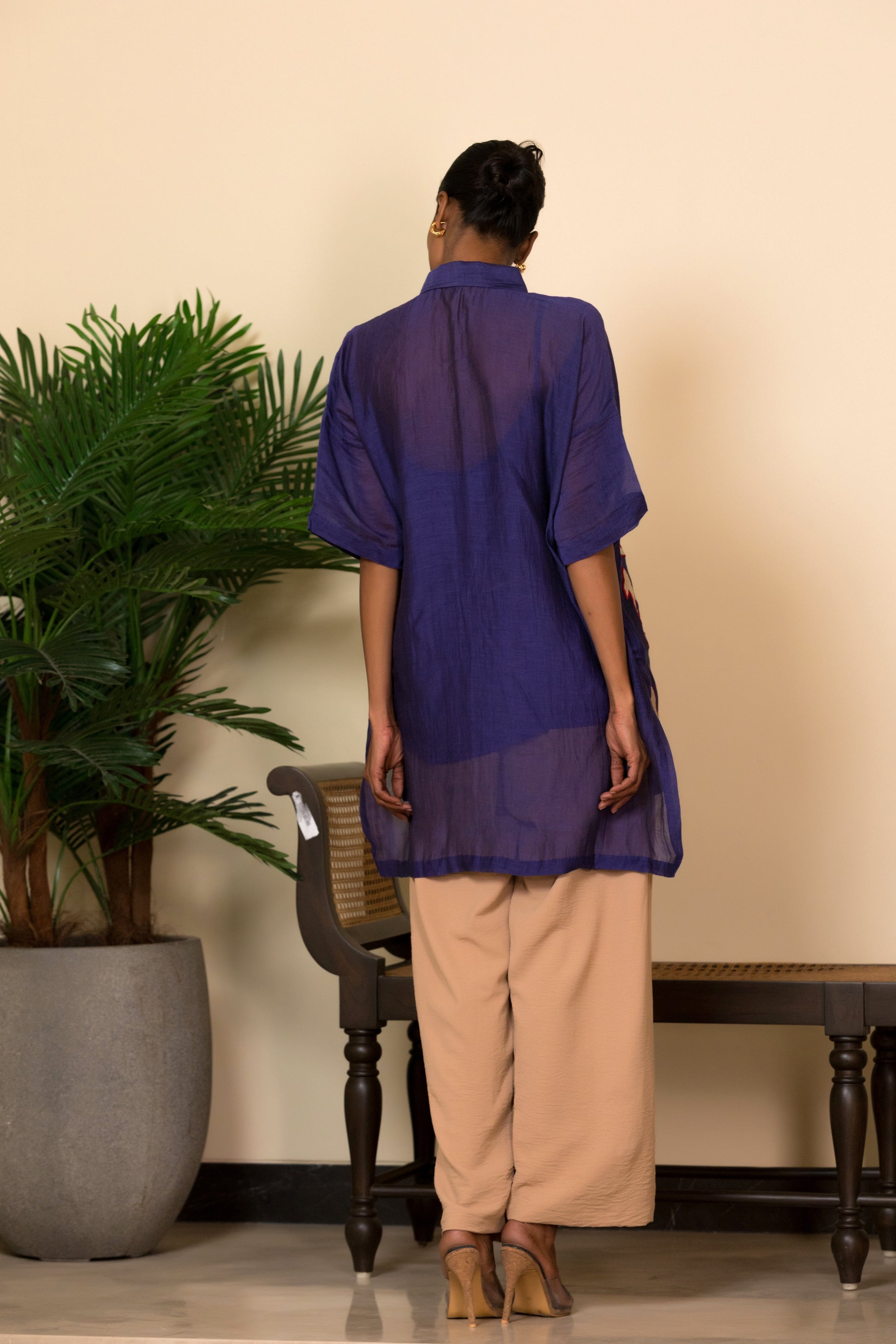 Back View deisgner Silk Shirt kurta in blue color