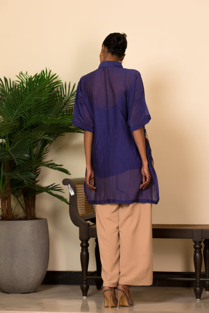 Back View deisgner Silk Shirt kurta in blue color