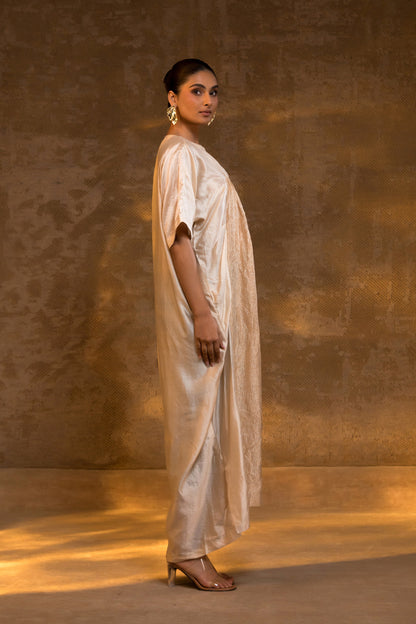 Agneya Silk & Crushed Tissue Kaftan Dress - Ivory