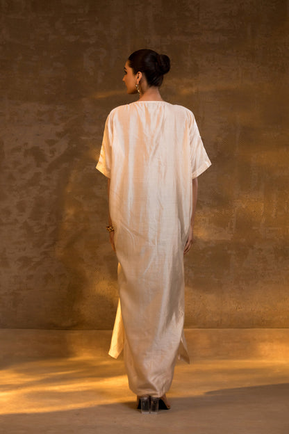 Agneya Silk & Crushed Tissue Kaftan Dress - Ivory