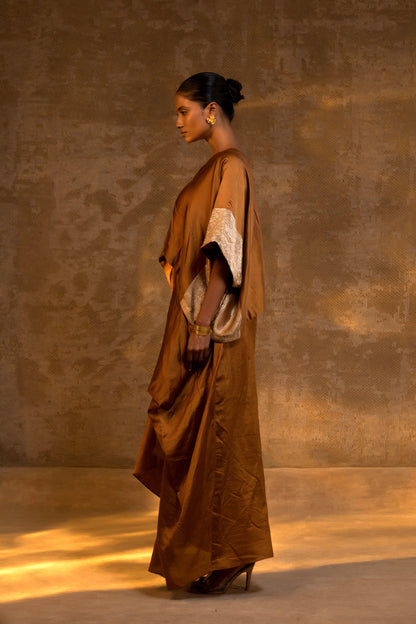 Side View of Agneya Silk Draped Skirt Set