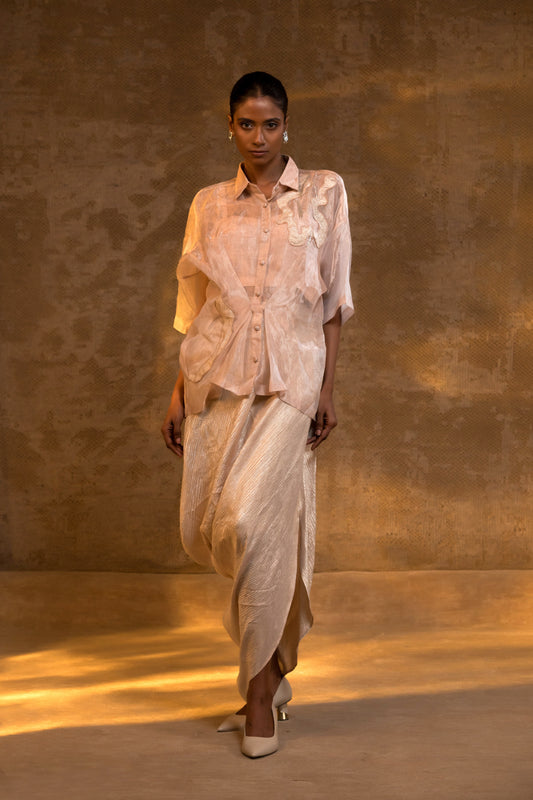 Agneya Tissue Cowl Skirt Set - Blush