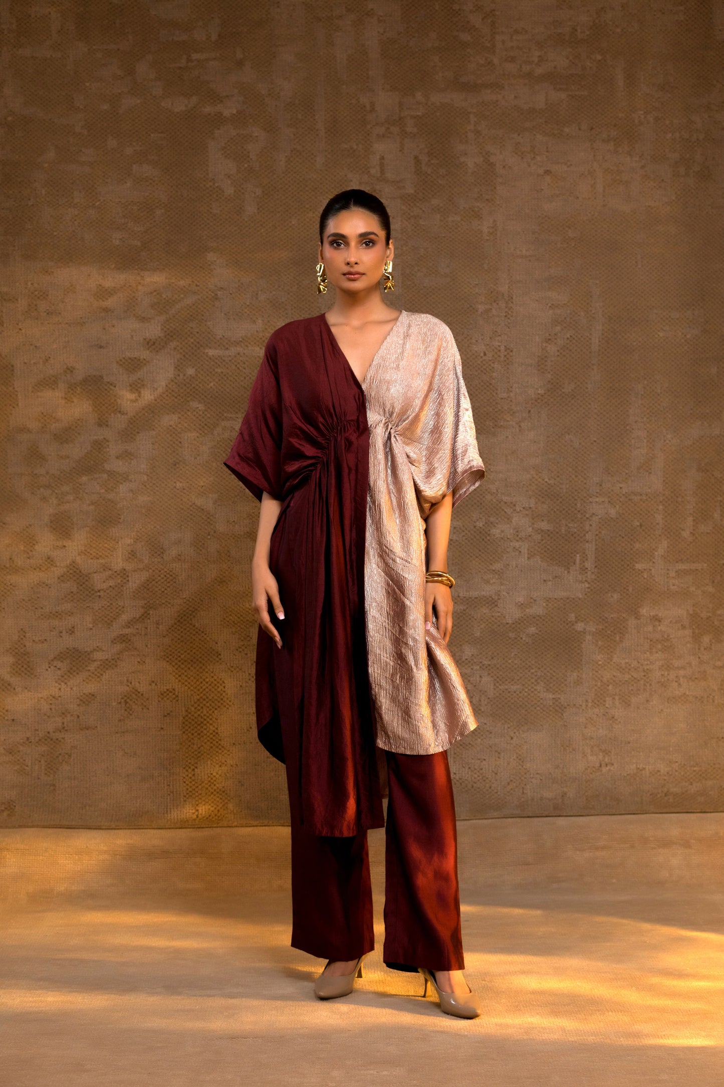 Luxury Indo-Western Kaftan set in pure silk and silk tissue for festive wear