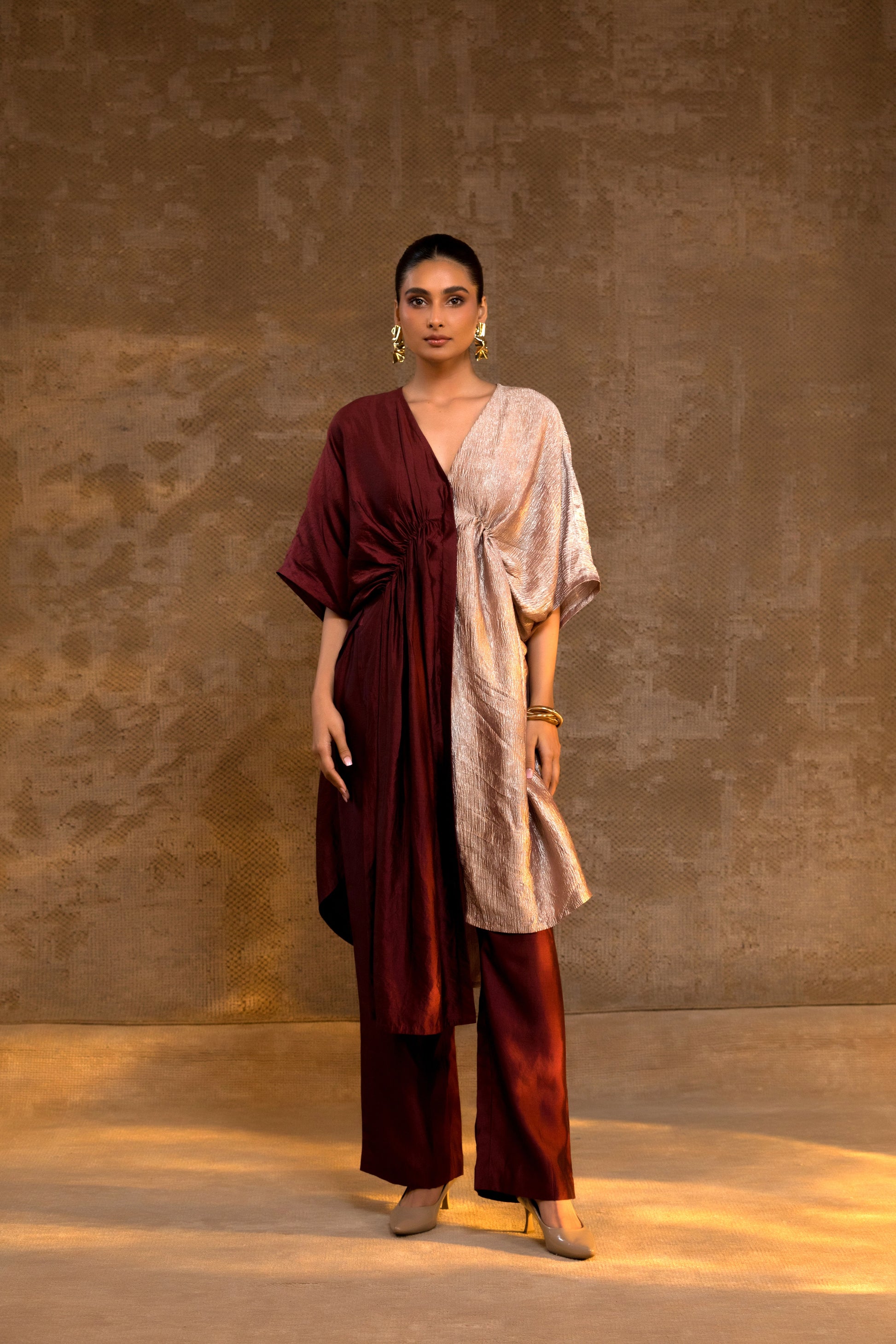 Luxury Indo-Western Kaftan set in pure silk and silk tissue for festive wear