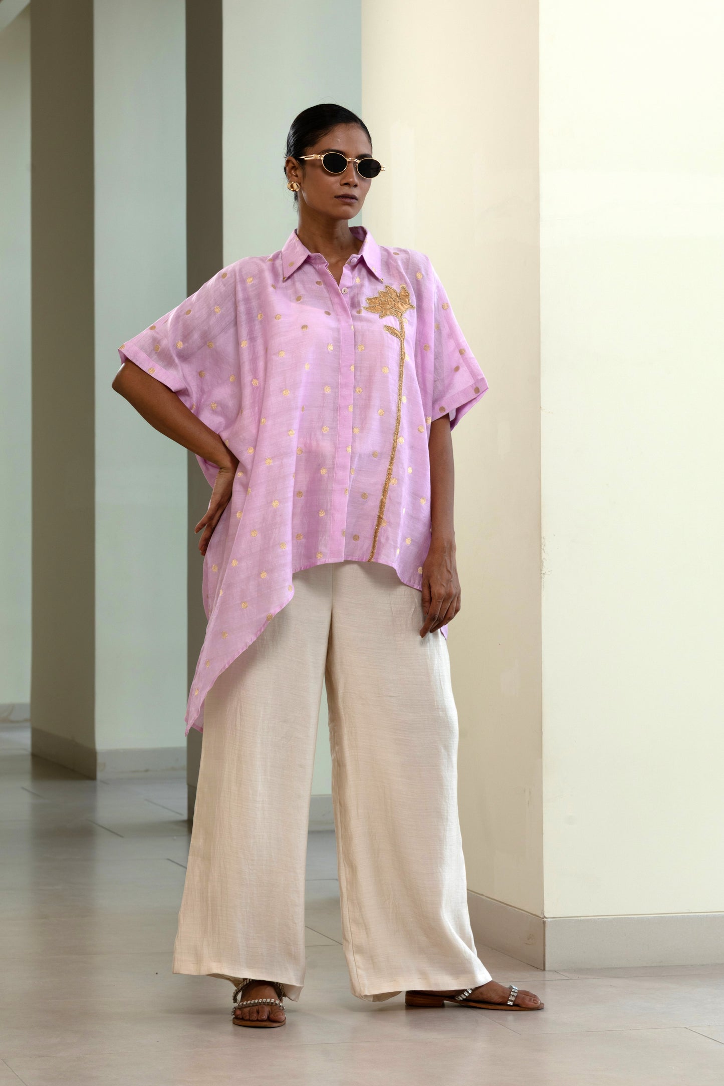 Asymmetrical Rose  Shirt - Lilac
