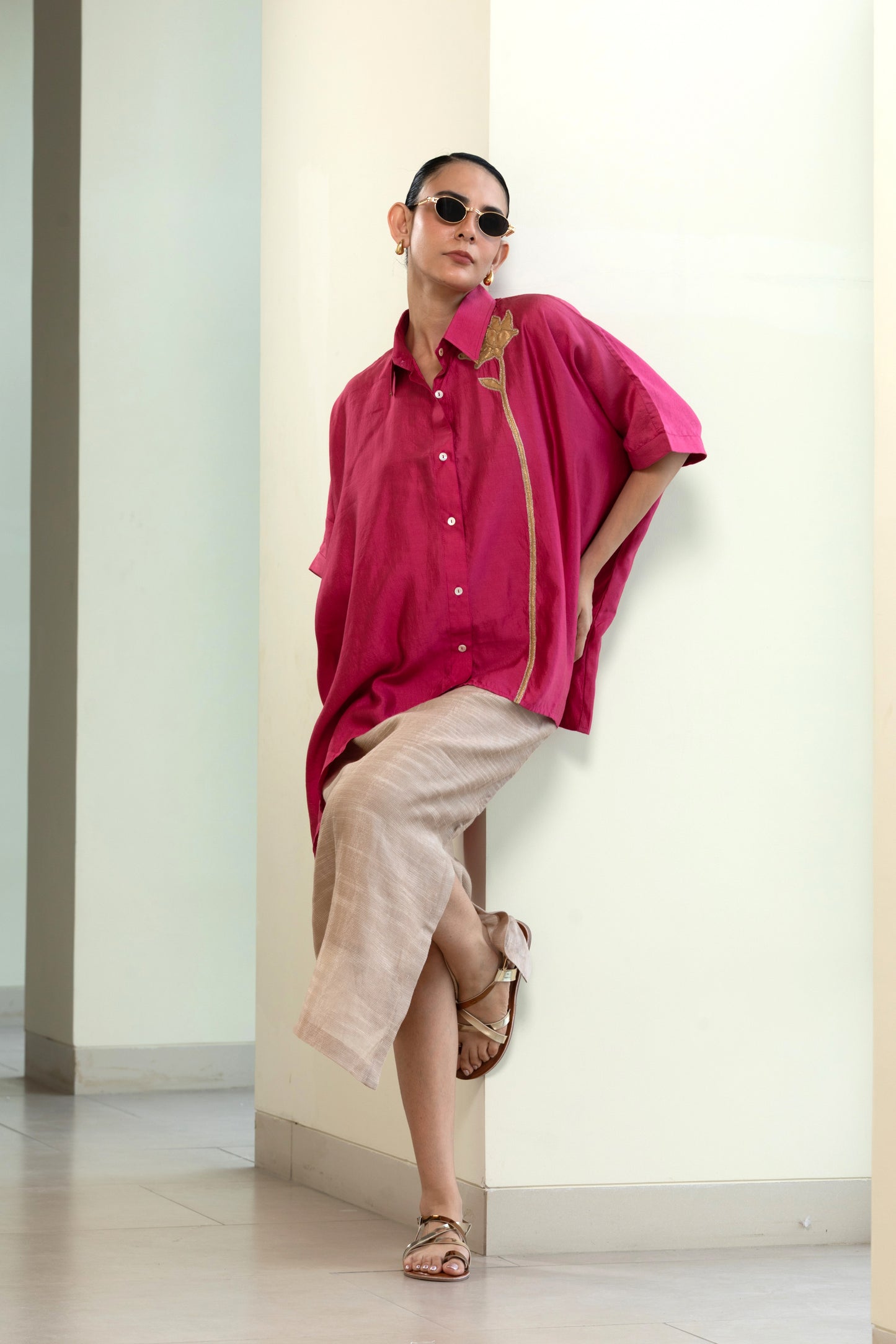 Asymmetrical Rose  Shirt - Pink