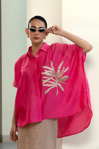 Leaf Kaftan Shirt - Pink