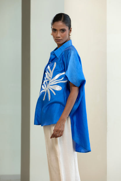 Leaf Kaftan Shirt - Blue