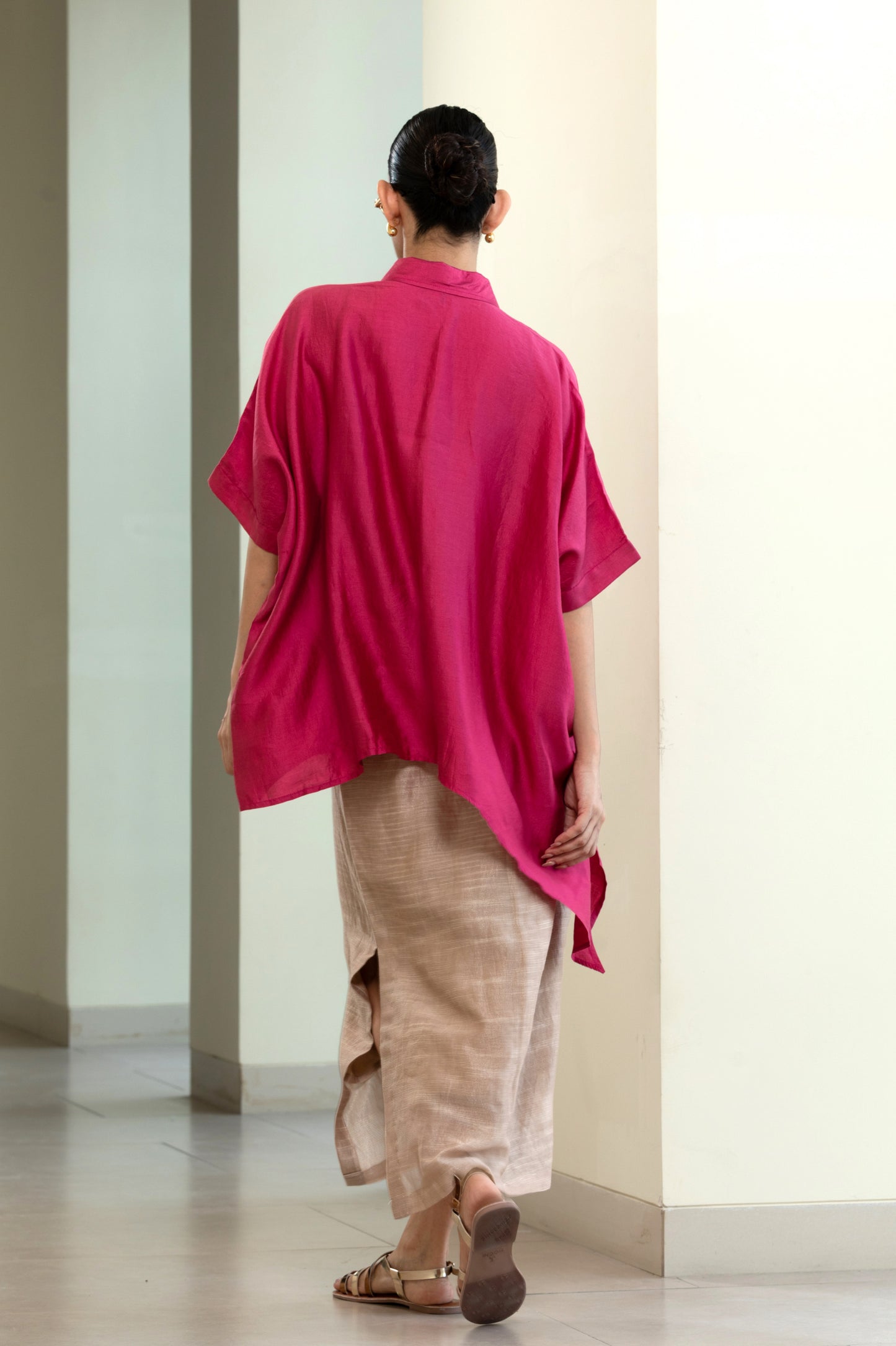 Asymmetrical Rose  Shirt - Pink