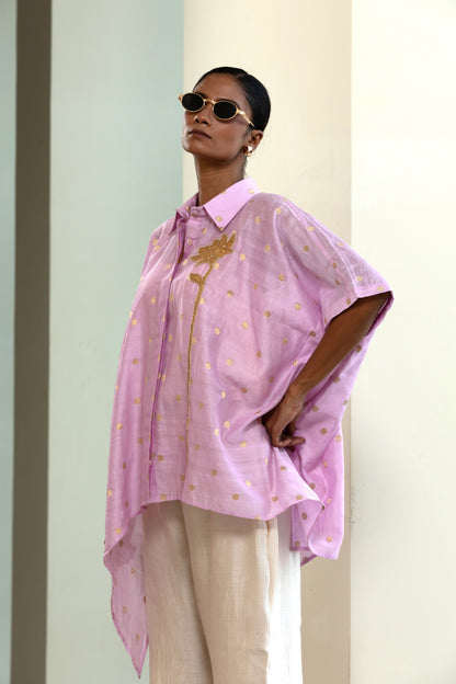 Asymmetrical Rose  Shirt - Lilac