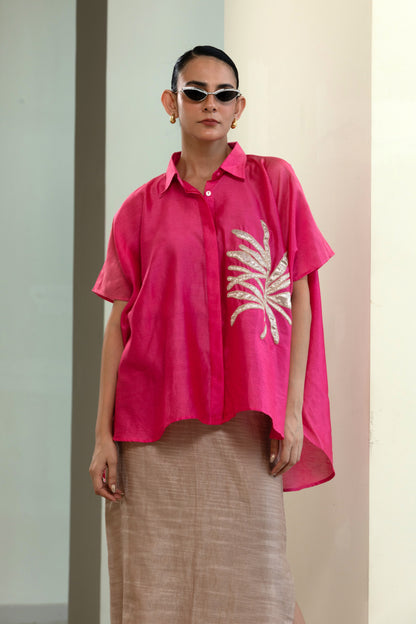 Leaf Kaftan Shirt - Pink