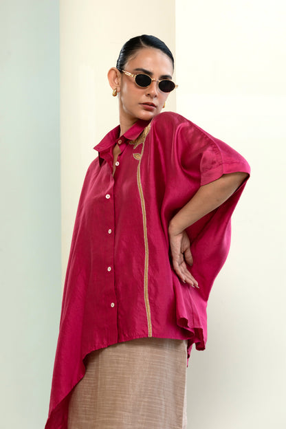 Asymmetrical Rose  Shirt - Pink