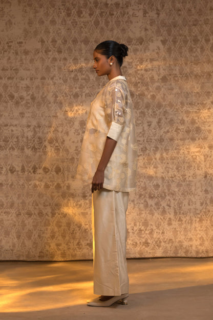 Taral Pure Organza Relaxed ShirtSet - Off-White