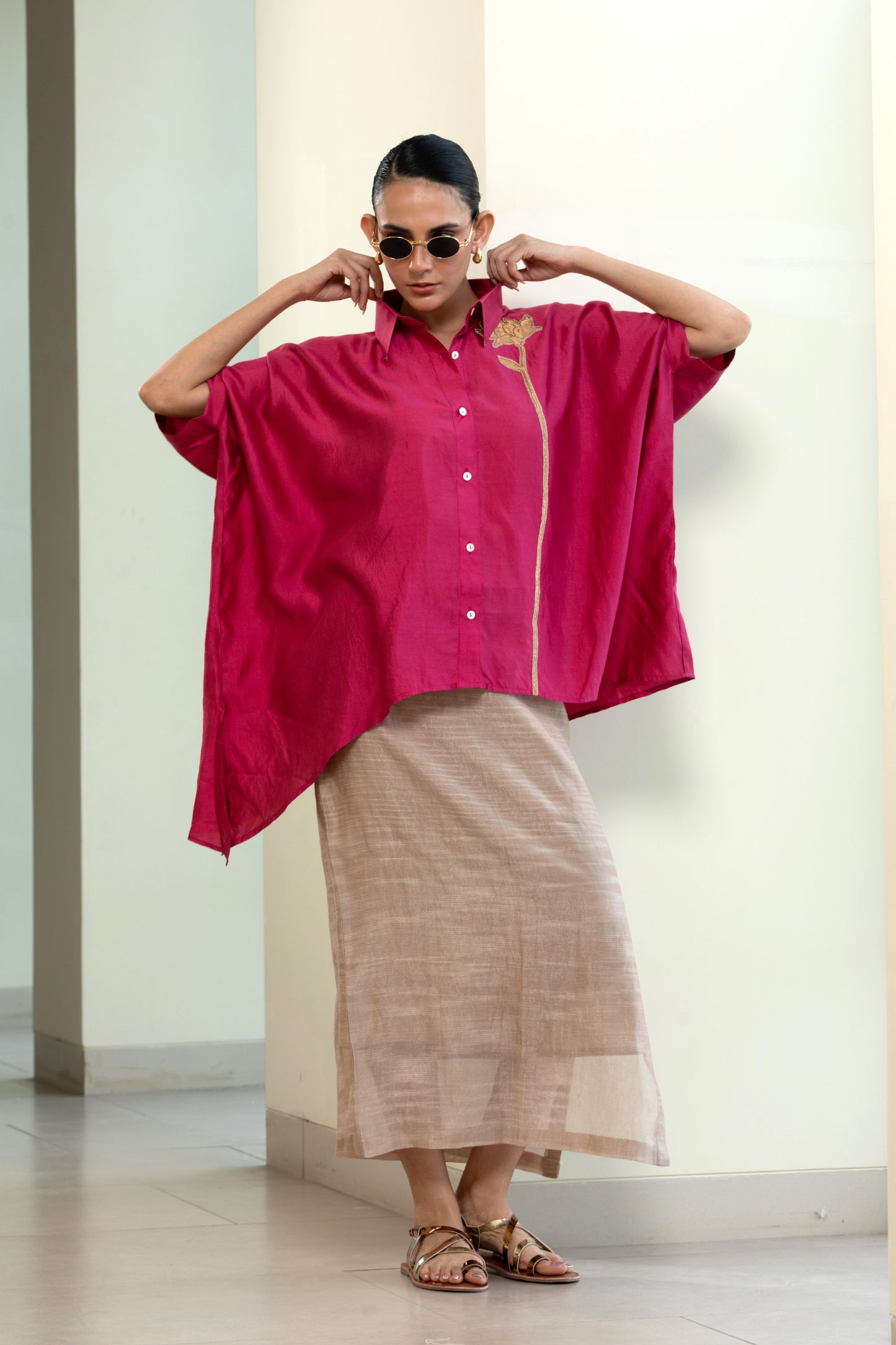 Asymmetrical Rose  Shirt - Pink