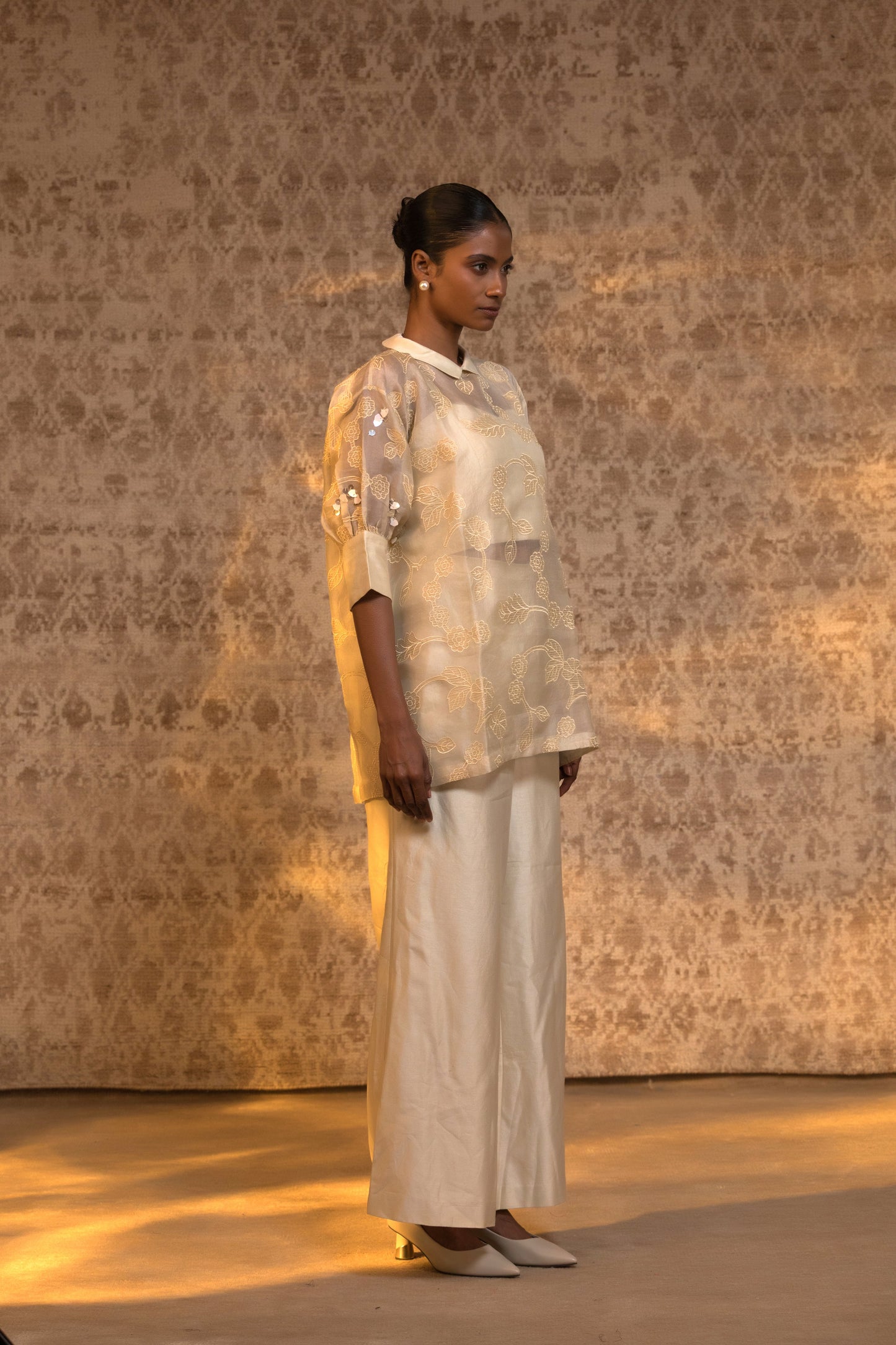 Taral Pure Organza Relaxed ShirtSet - Off-White