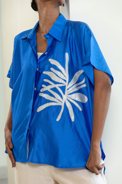 Leaf Kaftan Shirt - Blue