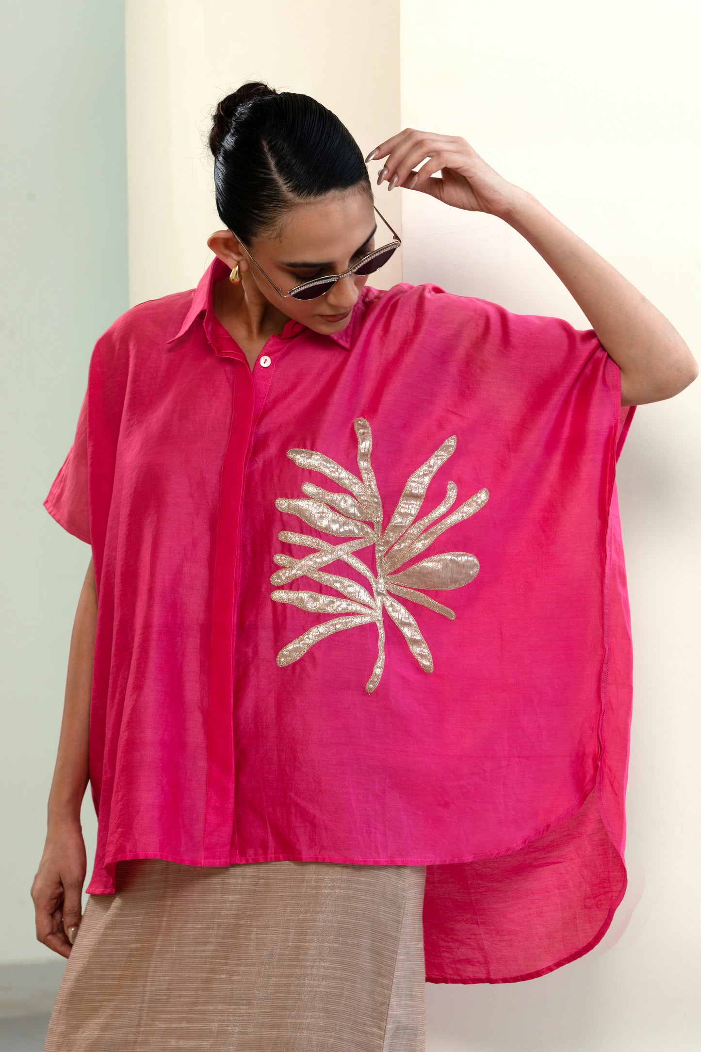 Leaf Kaftan Shirt - Pink