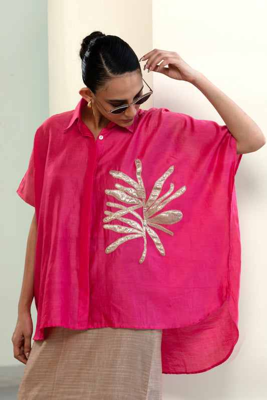 Leaf Kaftan Shirt - Pink