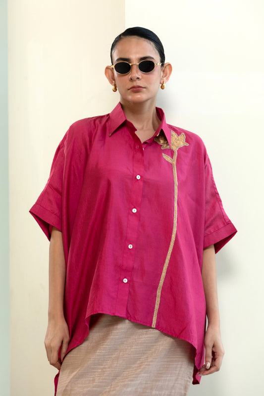Asymmetrical Rose  Shirt - Pink