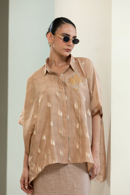 Asymmetrical Rose  Shirt - Beige