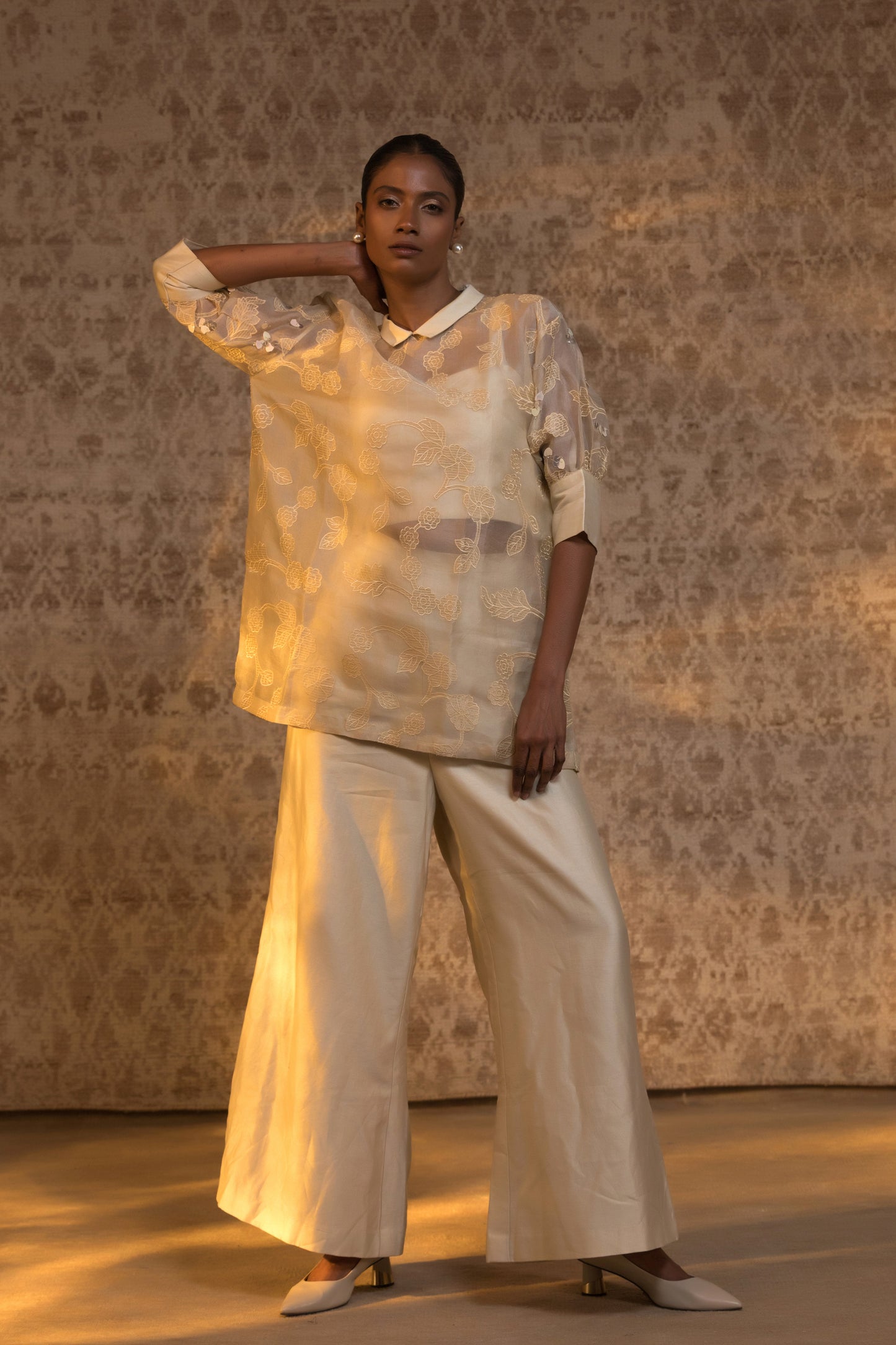 Taral Pure Organza Relaxed ShirtSet - Off-White