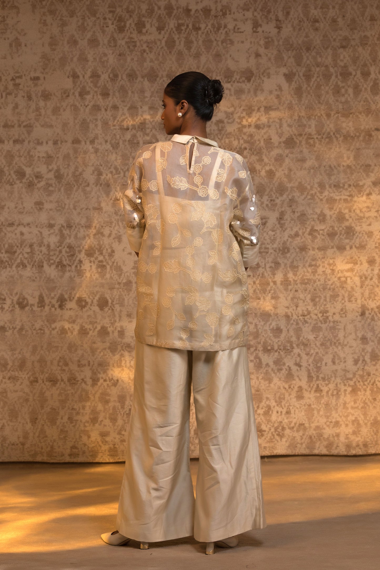 Taral Pure Organza Relaxed ShirtSet - Off-White